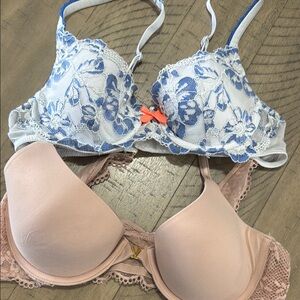 Floral Blue and Tan Lace Bras